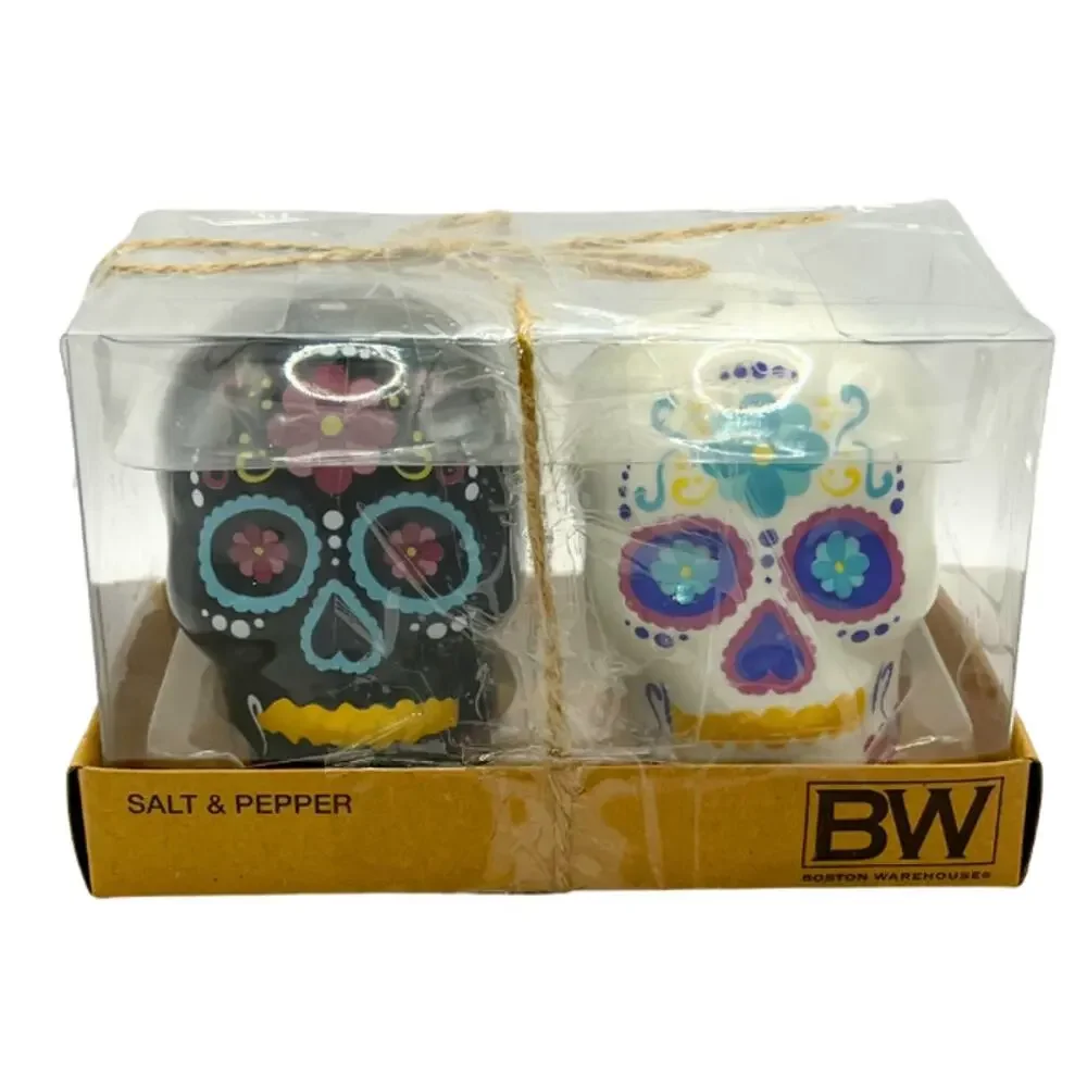 Day of the Dead Sugar Skull Ceramic Salt and Pepper Shakers Set New with Box